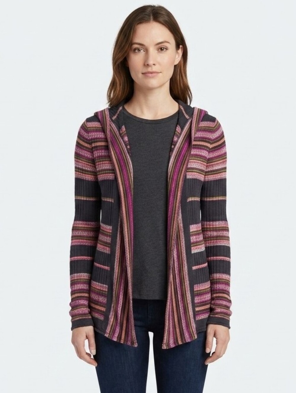 Billabong Open Cardigan Small excellent preowned condition striped knit Rainbow